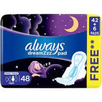 Buyadeal Product Always Dreamzz Pad Clean & Dry Maxi Thick, Night Long Sanitary Pads With Wings, 48Ct